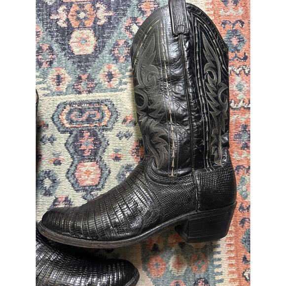 Vintage Dan Post Black Teju Lizard Men\'s Cowboy Boots USA 9.5B  Western main image 12